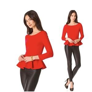 Alice + Olivia Employed Red Peplum Top 3/4 Sleeve Zipper Back Size Medium